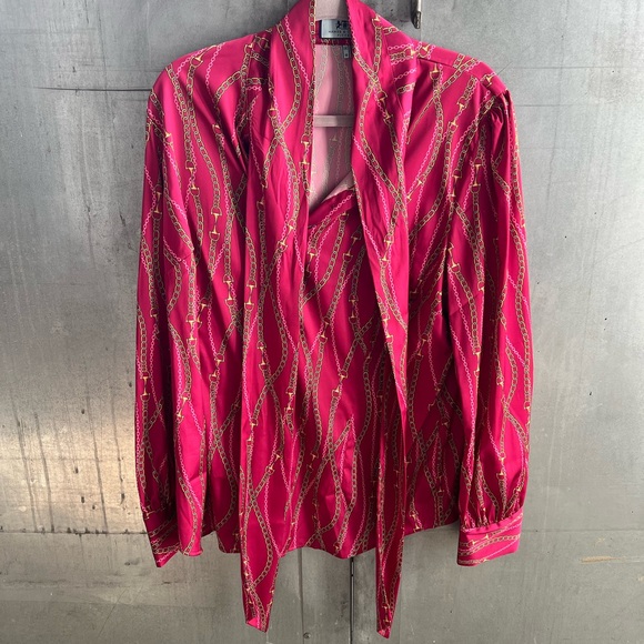 Hawes & Curtis Magenta Gold Chain Bow Blouse - Picture 2 of 6